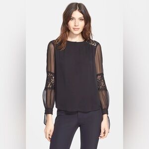 Rebecca Taylor Elegant Navy Silk Blouse Lace